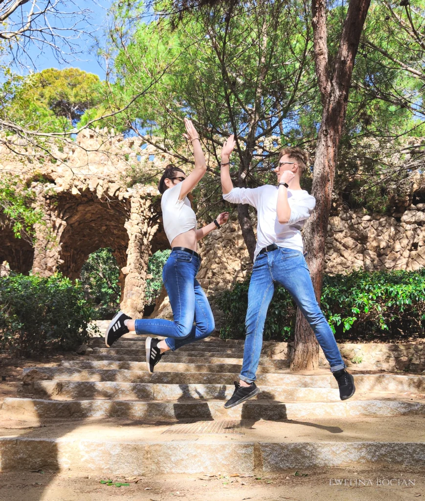 Happy jump, escape to warm place from cold spring