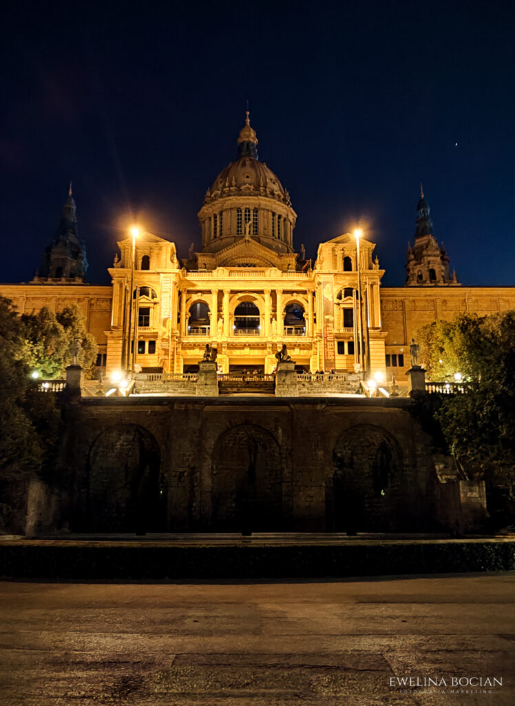 Barcelona at night, illuminated university